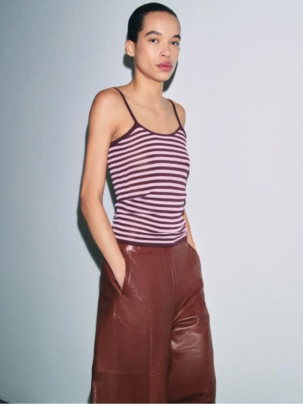 NWT ZARA STRIPED KNIT STRAP TOP